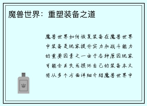 魔兽世界：重塑装备之道